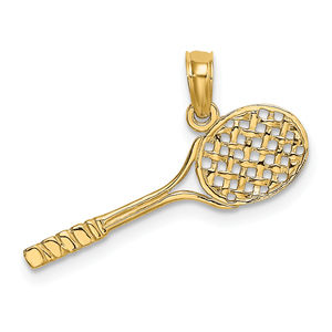 Million Charms 14k Yellow Gold Solid 3-D Tennis Racquet Necklace Charm Pendant